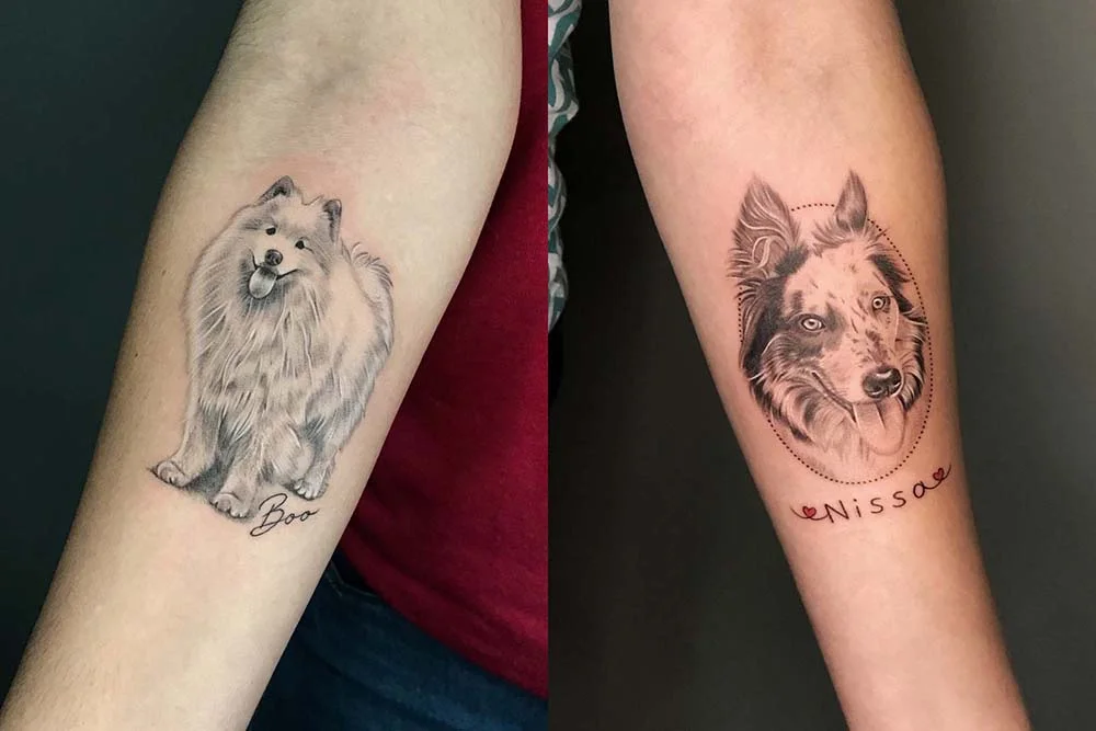 A Beatriz personaliza a tatuagem de cachorro com os desejos do dono