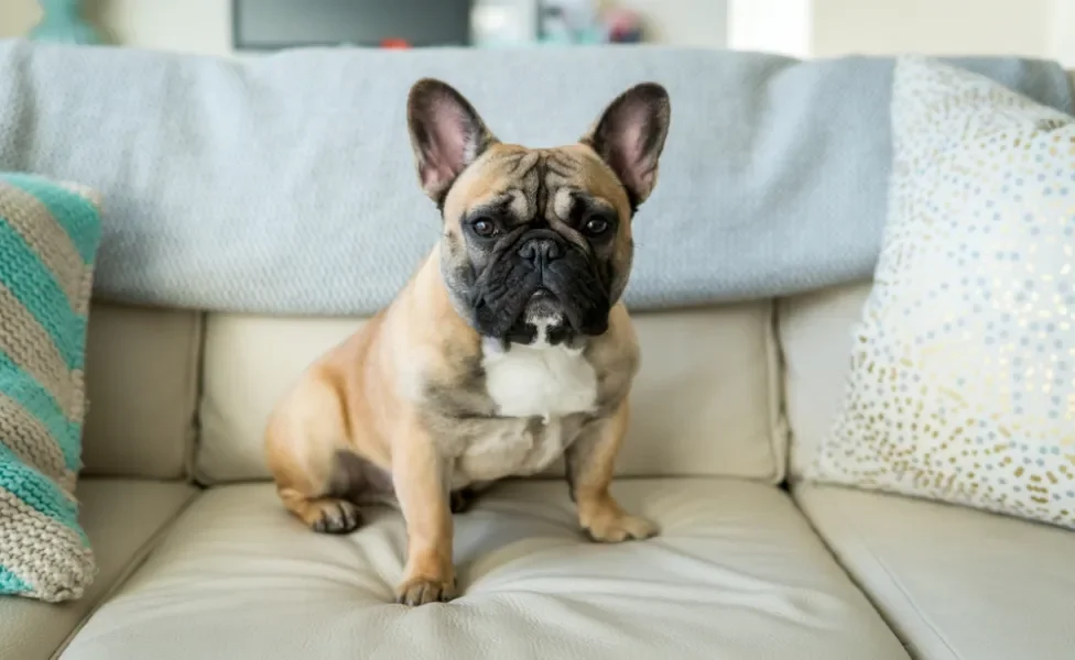 cachorro bulldog francês no sofá