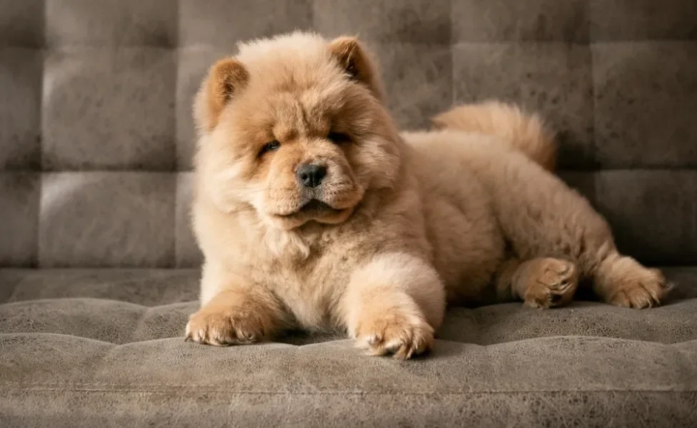 cachorro chow chow deitado no sofá
