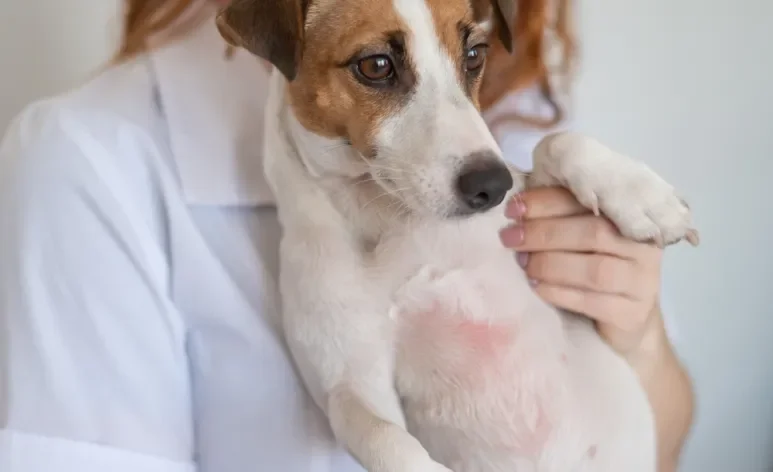 A psoríase costuma causar lesões no abdômen, patas, orelhas e dorso do cachorro