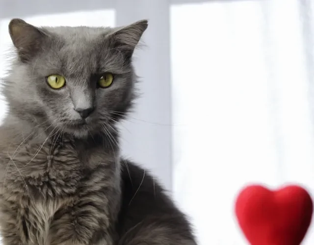 Com lindos olhos verdes, o Nebelung é uma raça de gato cinza peludo Gato cinza da raça Nebelung