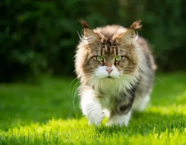 Gato malhado caminhando