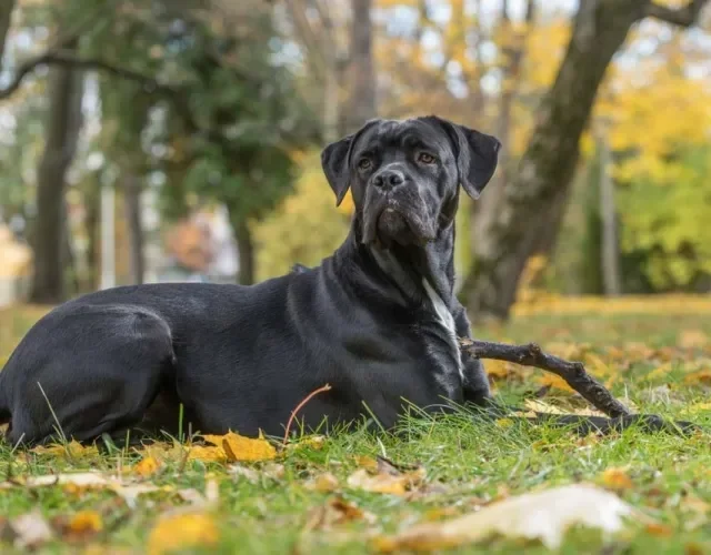 O Cane Corso é uma raça de cachorro gigante, com pelos curtos e lisos
